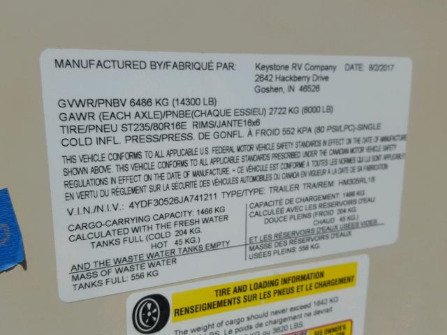 4YDF30526JA741211 - 2018 KEYSTONE MONTANA TAN photo 10