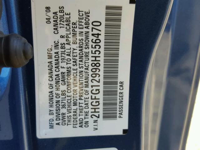 2HGFG12998H556470 - 2008 HONDA CIVIC EXL ლურჯი ფოტო 10