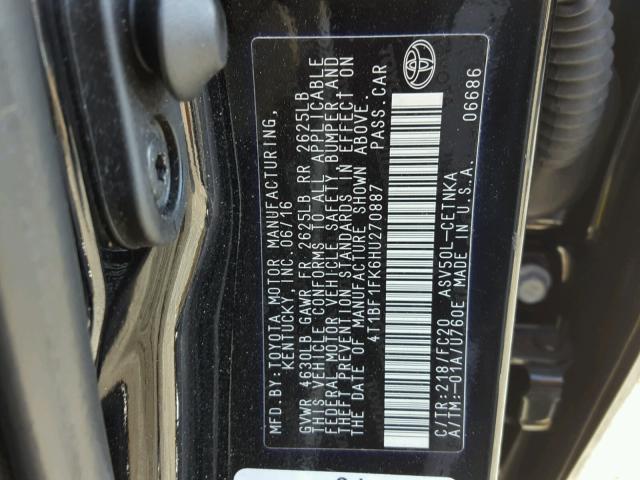 4T1BF1FK6HU270887 - 2017 TOYOTA CAMRY LE 黑色 照片 10