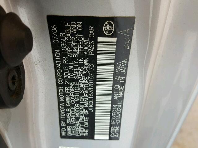 JTKDE167870167173 - 2007 TOYOTA SCION TC 银色 照片 10