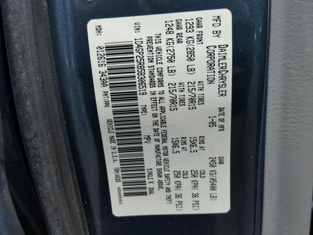 1D4GP25R85B306519 - 2005 DODGE CARAVAN SE TURQUOISE photo 10