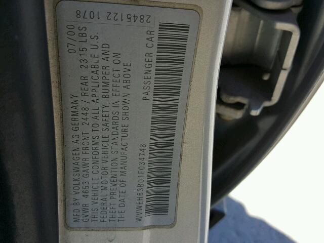 WVWEH63B01E034748 - 2001 VOLKSWAGEN PASSAT GLX 银色 照片 10