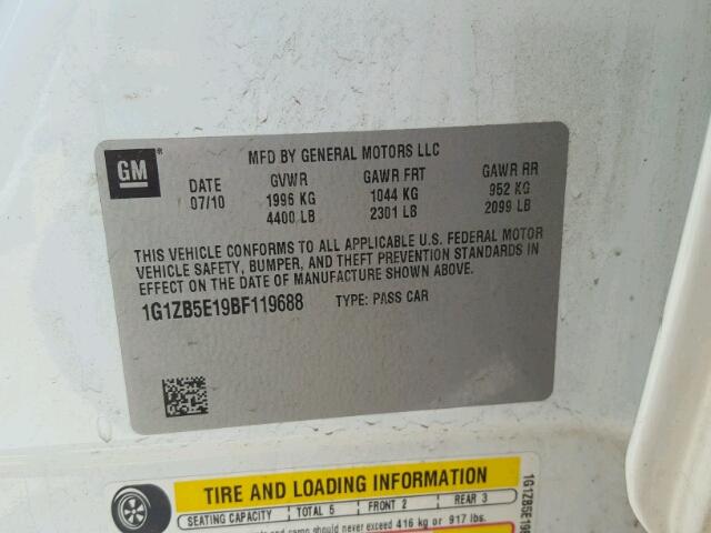 1G1ZB5E19BF119688 - 2011 CHEVROLET MALIBU LS თეთრი ფოტო 10