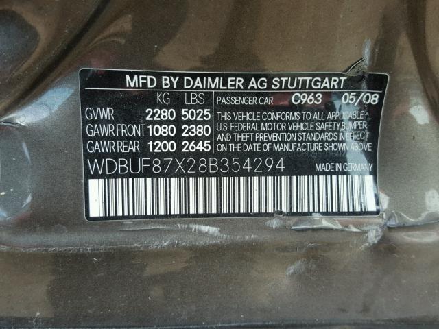 WDBUF87X28B354294 - 2008 MERCEDES-BENZ E 350 4MAT GRAY photo 10