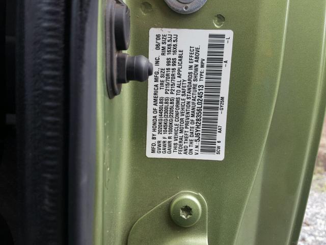 5J6YH28356L024513 - 2006 HONDA ELEMENT LX GREEN photo 10