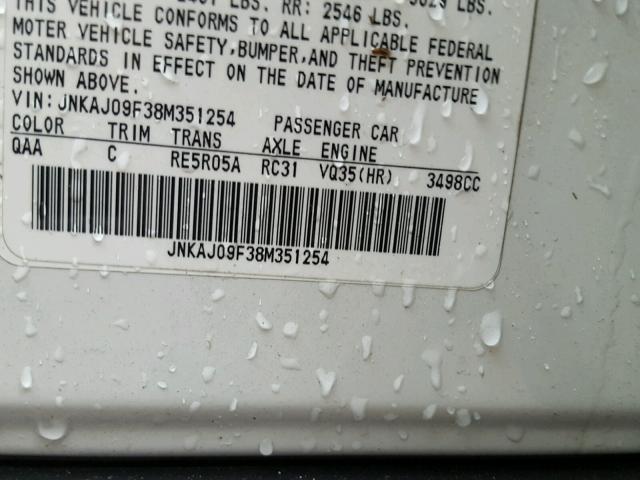 JNKAJ09F38M351254 - 2008 INFINITI EX35 BASE WHITE photo 10