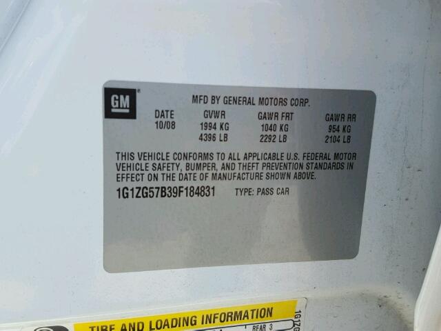 1G1ZG57B39F184831 - 2009 CHEVROLET MALIBU LS თეთრი ფოტო 10