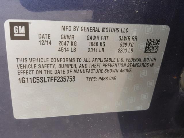 1G11C5SL7FF235753 - 2015 CHEVROLET MALIBU 1LT 蓝色 照片 10