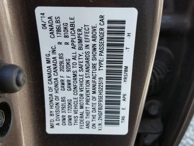 2HGFB2F95EH522519 - 2014 HONDA CIVIC EXL BROWN photo 10