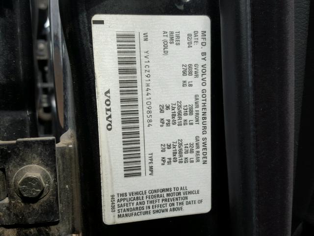 YV1CZ91H441098584 - 2004 VOLVO XC90 T6 BLACK photo 10