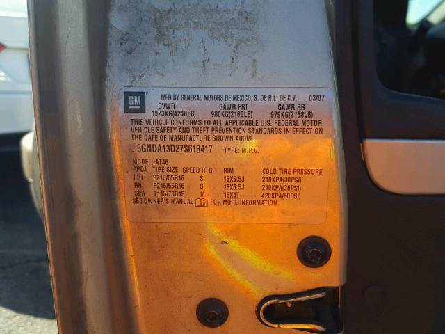 3GNDA13D27S618417 - 2007 CHEVROLET HHR LS Dorado foto 10