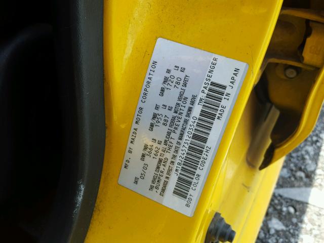 JM1BJ245731203540 - 2003 MAZDA PROTEGE PR YELLOW photo 10