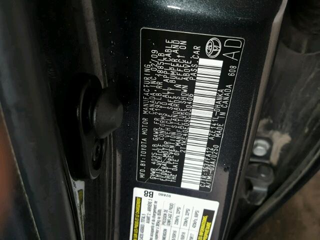 2T1KE40E09C030406 - 2009 TOYOTA COROLLA MA CHARCOAL photo 10