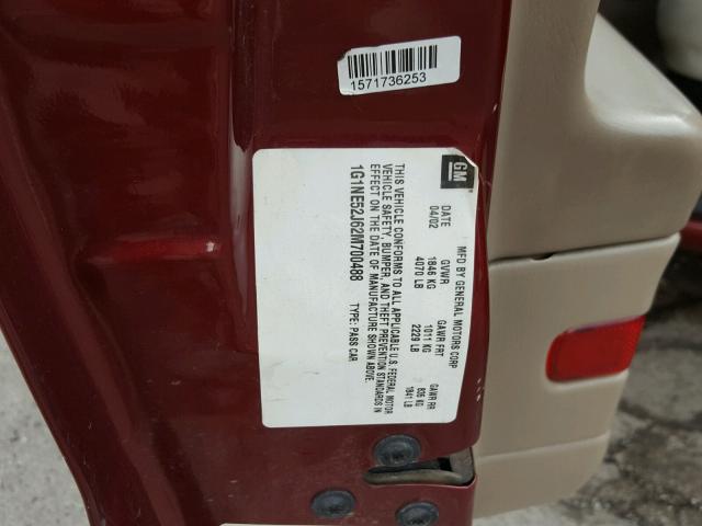 1G1NE52J62M700488 - 2002 CHEVROLET MALIBU LS მუქწითელი ფოტო 10