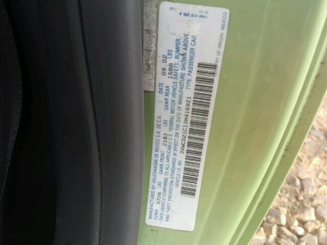 3VWCD21C13M416921 - 2003 VOLKSWAGEN NEW BEETLE 绿色 照片 10