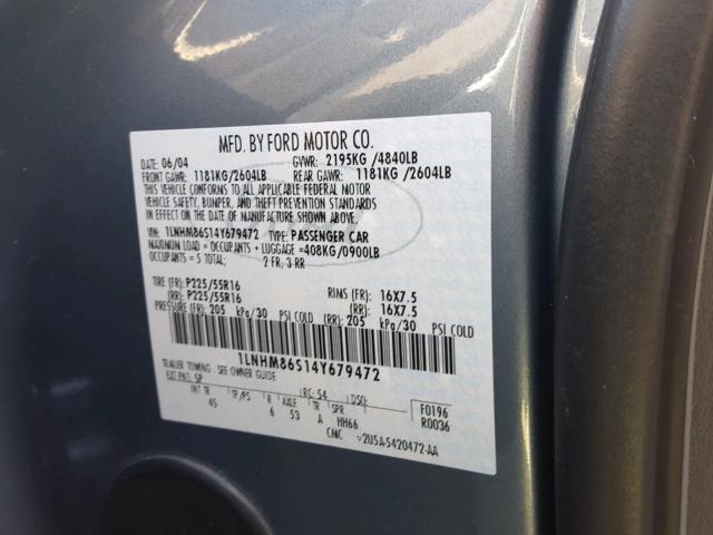 1LNHM86S14Y679472 - 2004 LINCOLN LS ლურჯი ფოტო 10