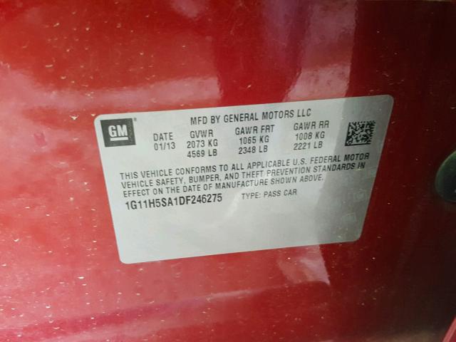 1G11H5SA1DF246275 - 2013 CHEVROLET MALIBU LTZ 栗色 照片 10