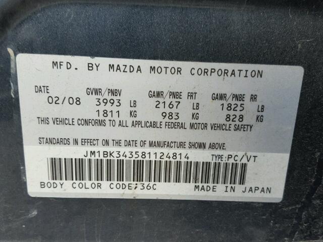 JM1BK343581124814 - 2008 MAZDA 3 HATCHBAC GRAY photo 10