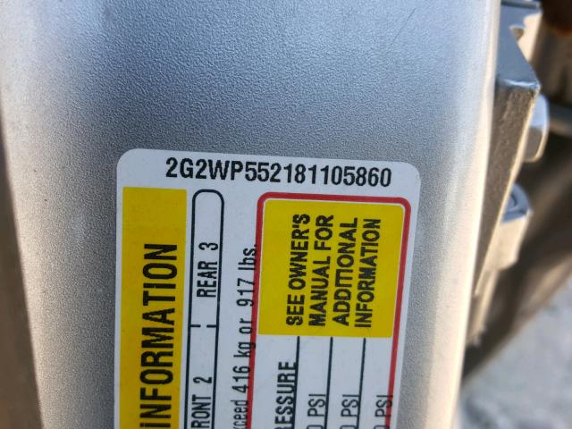 2G2WP552181105860 - 2008 PONTIAC GRAND PRIX SILVER photo 10