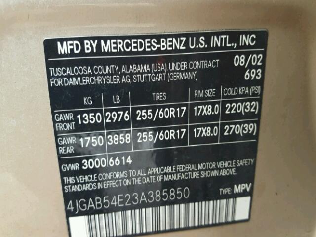 4JGAB54E23A385850 - 2003 MERCEDES-BENZ ML TAN photo 10