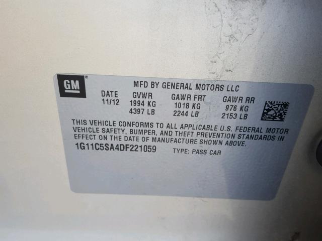 1G11C5SA4DF221059 - 2013 CHEVROLET MALIBU 1LT SILVER photo 10