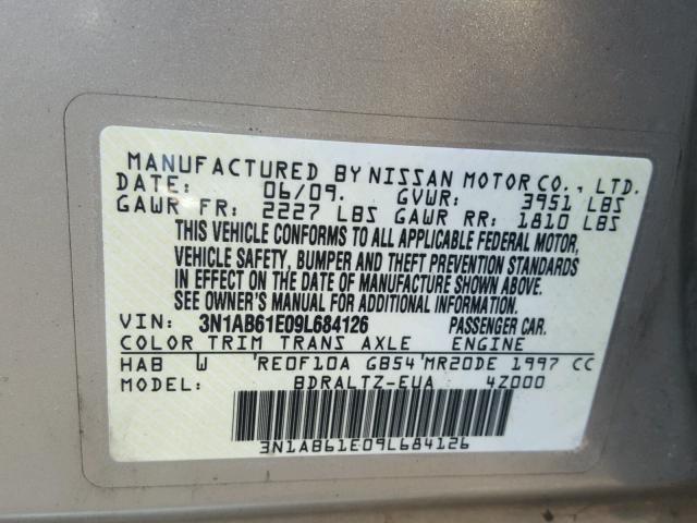 3N1AB61E09L684126 - 2009 NISSAN SENTRA 2.0 BEIGE photo 10