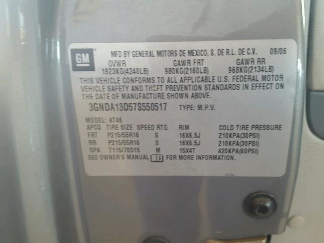 3GNDA13D57S550517 - 2007 CHEVROLET HHR LS GRAY photo 10