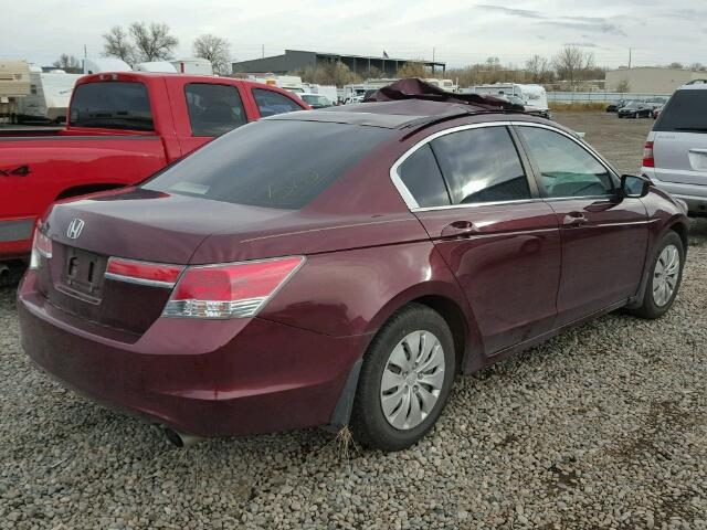 1HGCP2E30CA130609 - 2012 HONDA ACCORD LX BURGUNDY photo 4