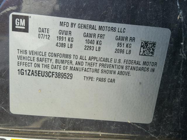 1G1ZA5EU3CF389529 - 2012 CHEVROLET MALIBU LS ნაცრისფერი ფოტო 10