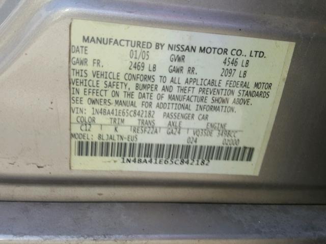 1N4BA41E65C842182 - 2005 NISSAN MAXIMA SE TAN photo 10