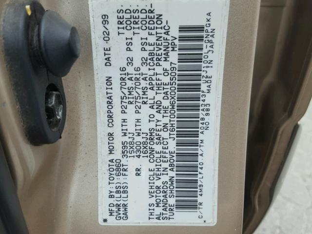 JT6HT00W6X0055097 - 1999 LEXUS LX 470 GOLD photo 10