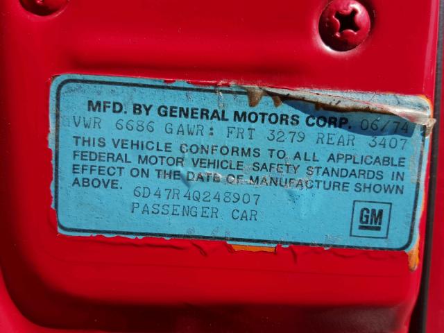 6D47R4Q248907 - 1974 CADILLAC COUPE DEVI RED photo 10