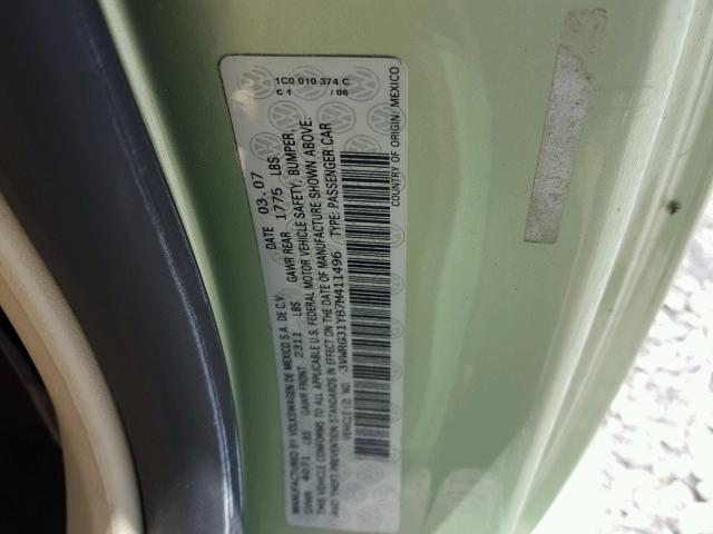 3VWRG31Y87M411496 - 2007 VOLKSWAGEN NEW BEETLE მწვანე ფოტო 10