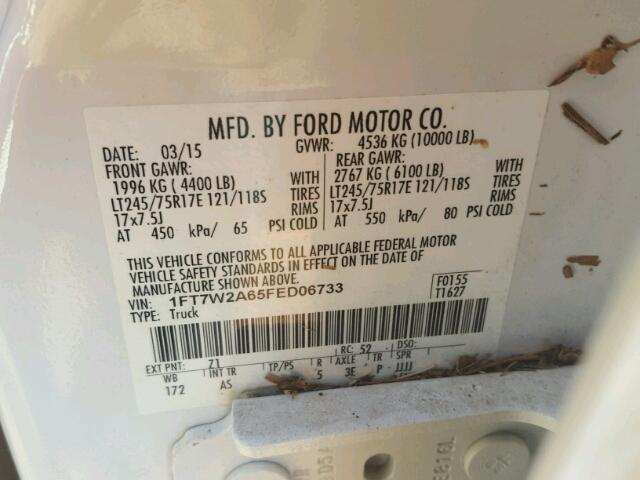 1FT7W2A65FED06733 - 2015 FORD F250 WHITE photo 10