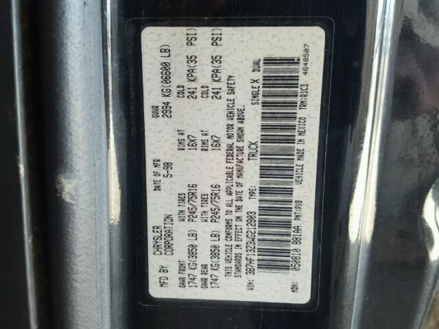 3B7HF13Z3WG212803 - 1998 DODGE RAM 1500 BLACK photo 10