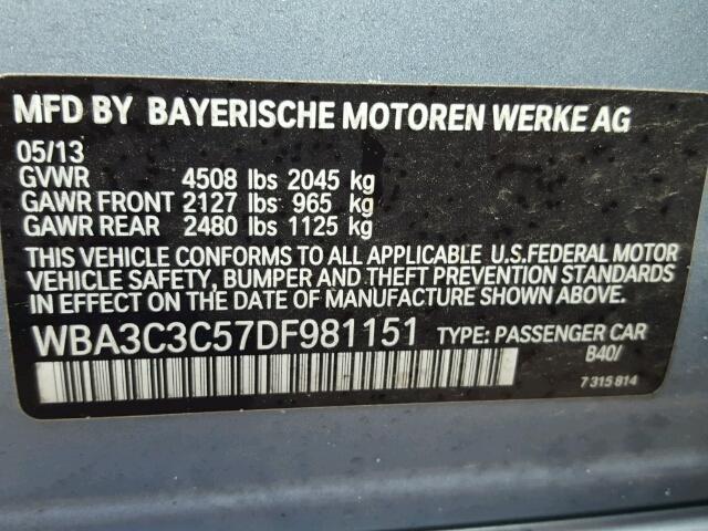 WBA3C3C57DF981151 - 2013 BMW 320 I BLUE photo 10