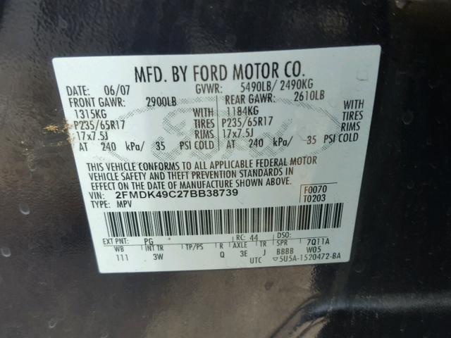 2FMDK49C27BB38739 - 2007 FORD EDGE SEL P PURPLE photo 10