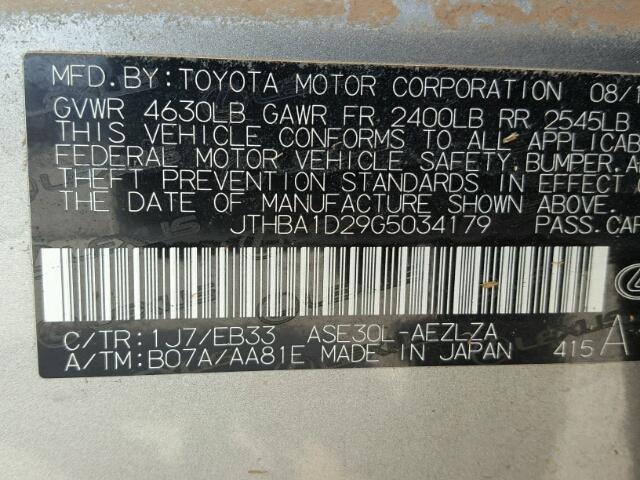 JTHBA1D29G5034179 - 2016 LEXUS IS 200T SILVER photo 10