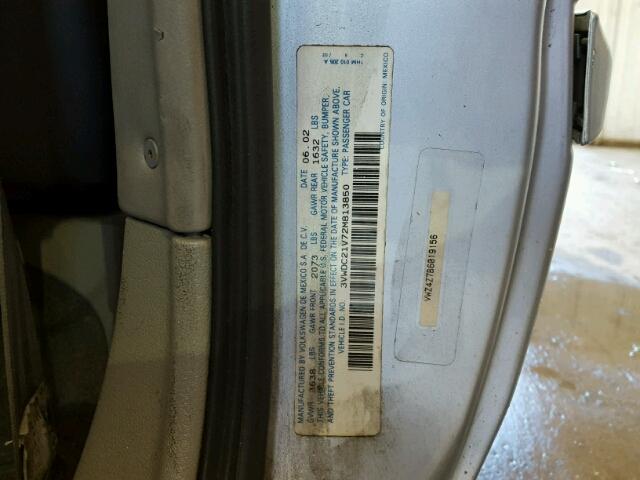 3VWDC21V72M813850 - 2002 VOLKSWAGEN CABRIO GLX 银色 照片 10