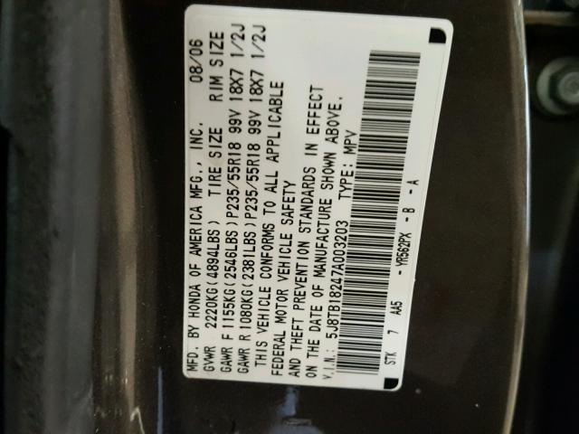 5J8TB18247A003203 - 2007 ACURA RDX GRAY photo 10