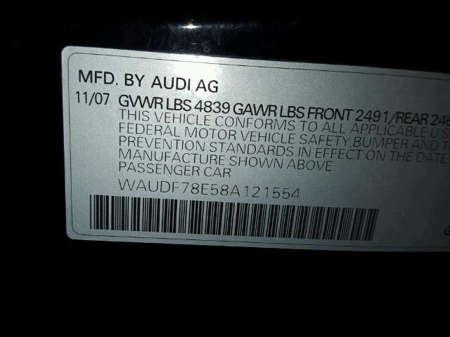 WAUDF78E58A121554 - 2008 AUDI A4 2.0T QU BLACK photo 10