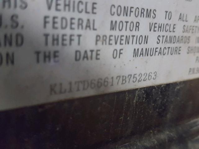 KL1TD66617B752263 - 2007 CHEVROLET AVEO BASE Noir photo 10