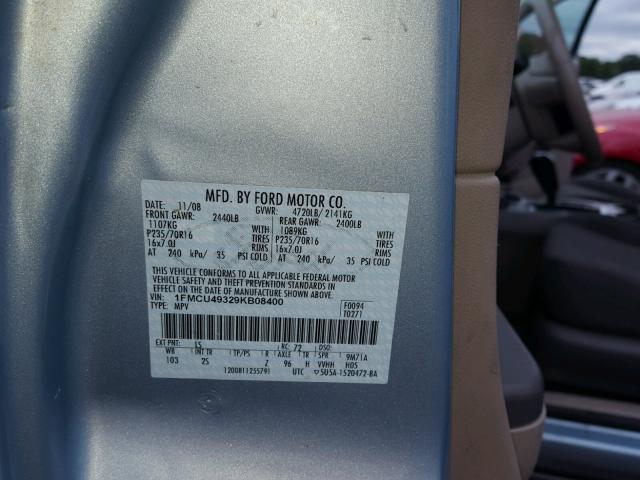 1FMCU49329KB08400 - 2009 FORD ESCAPE HYB BLUE photo 10