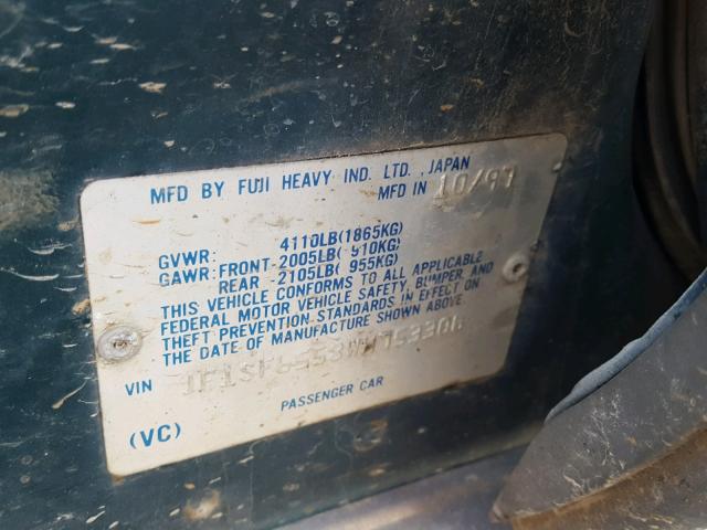 JF1SF6558WH753306 - 1998 SUBARU FORESTER S GREEN photo 10