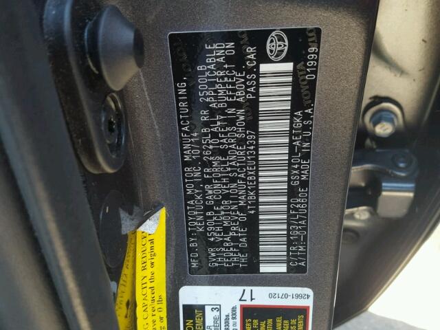 4T1BK1EBXEU134397 - 2014 TOYOTA AVALON BAS GRAY photo 10