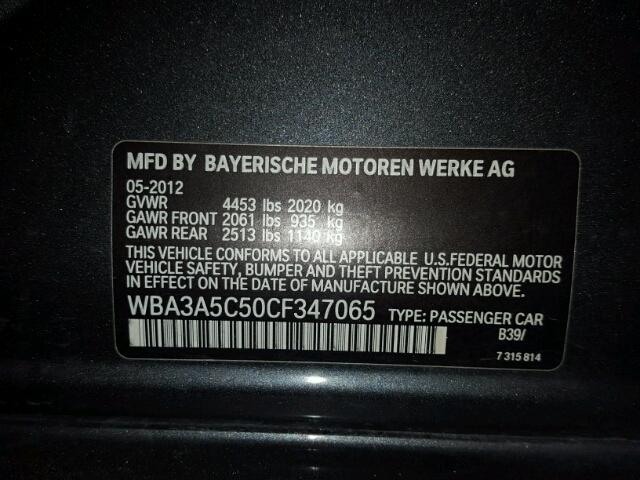 WBA3A5C50CF347065 - 2012 BMW 328 GRAY photo 10