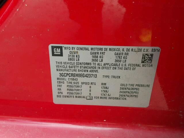 3GCPCREH8EG423713 - 2014 CHEVROLET SILVERADO RED photo 10