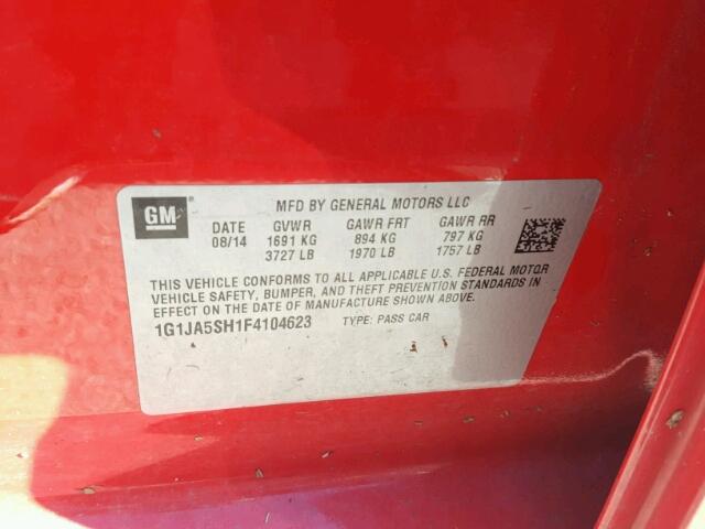 1G1JA5SH1F4104623 - 2015 CHEVROLET SONIC LS 红色 照片 10