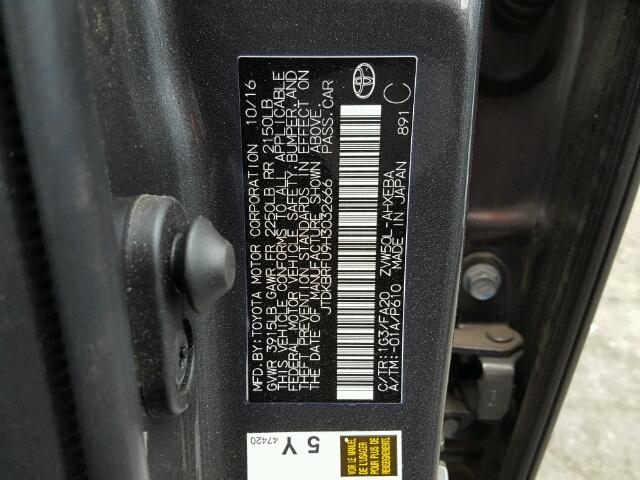 JTDKBRFU9H3032666 - 2017 TOYOTA PRIUS GRAY photo 10