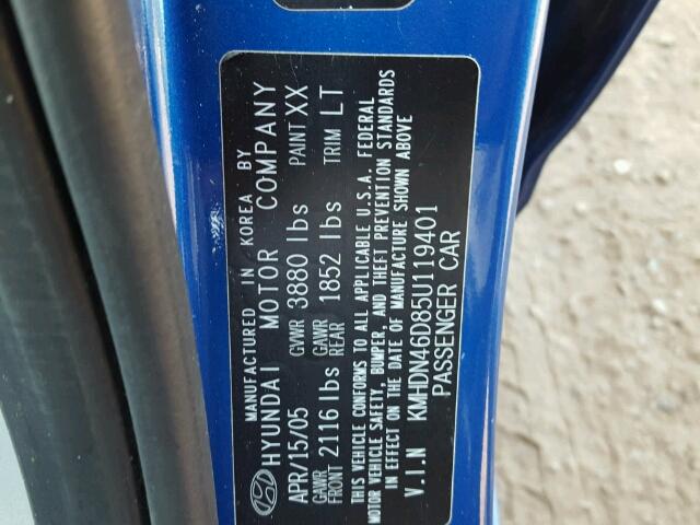 KMHDN46D85U119401 - 2005 HYUNDAI ELANTRA GL BLUE photo 10